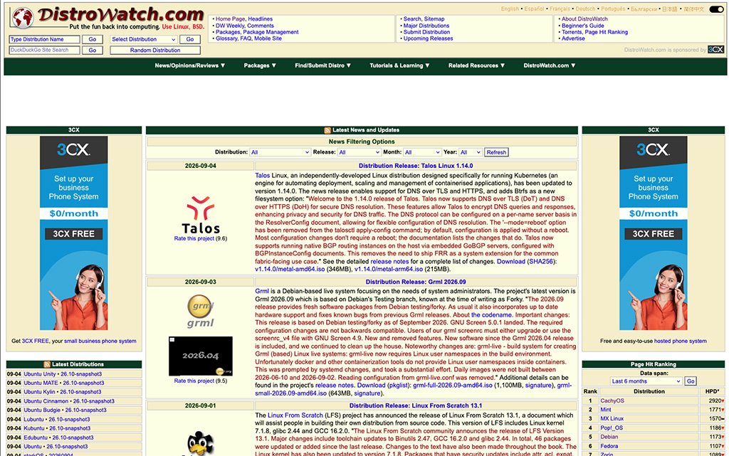 distrowatch main page